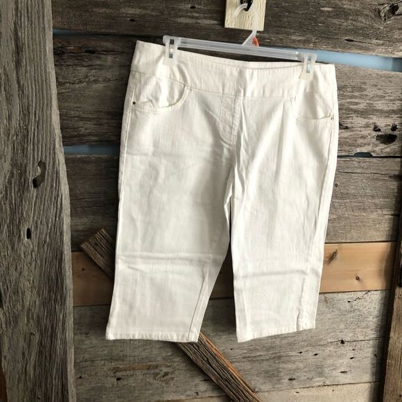 George size 14 white pull-On denim capri - Picture 1 of 6
